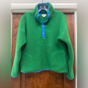 J. Crew Polartec® sherpa fleece half-snap pullover in green blue trim Sz S